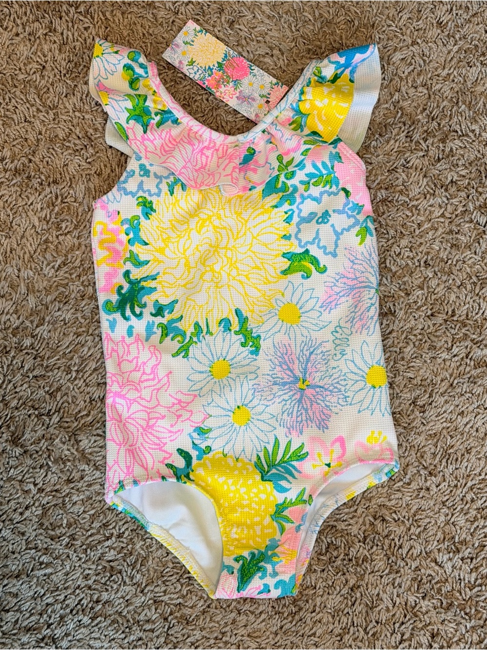 NWT Lilly Pulitzer Girls Floral Ruffle One-Piece Swimsuit Sz 3T
